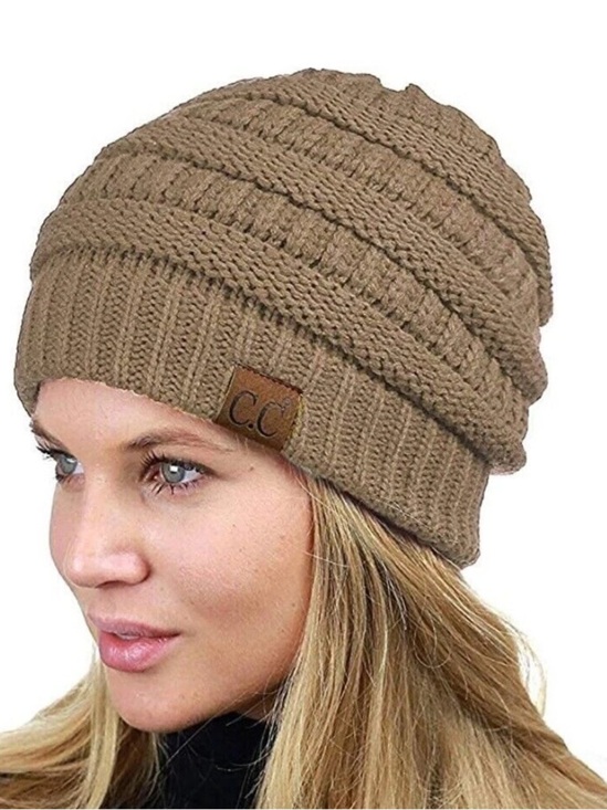 C.C Accessories - C.C Marled Knit Beanie in Taupe and Cream